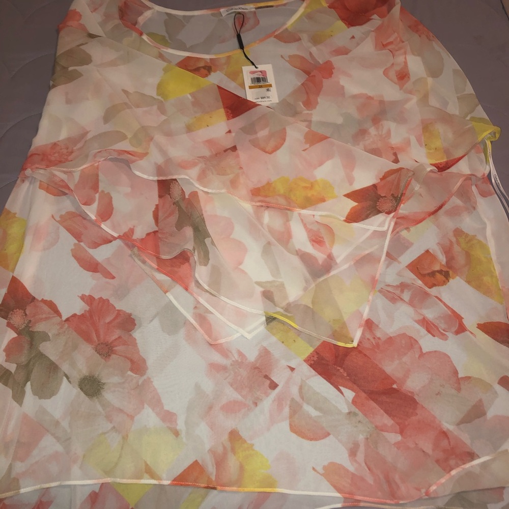 Calvin Klein sheer floral flowly top NWT
